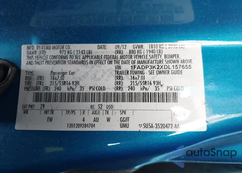 2013 Ford Focus Se из США, поврежденный, VIN 1FADP3K2XDL157655